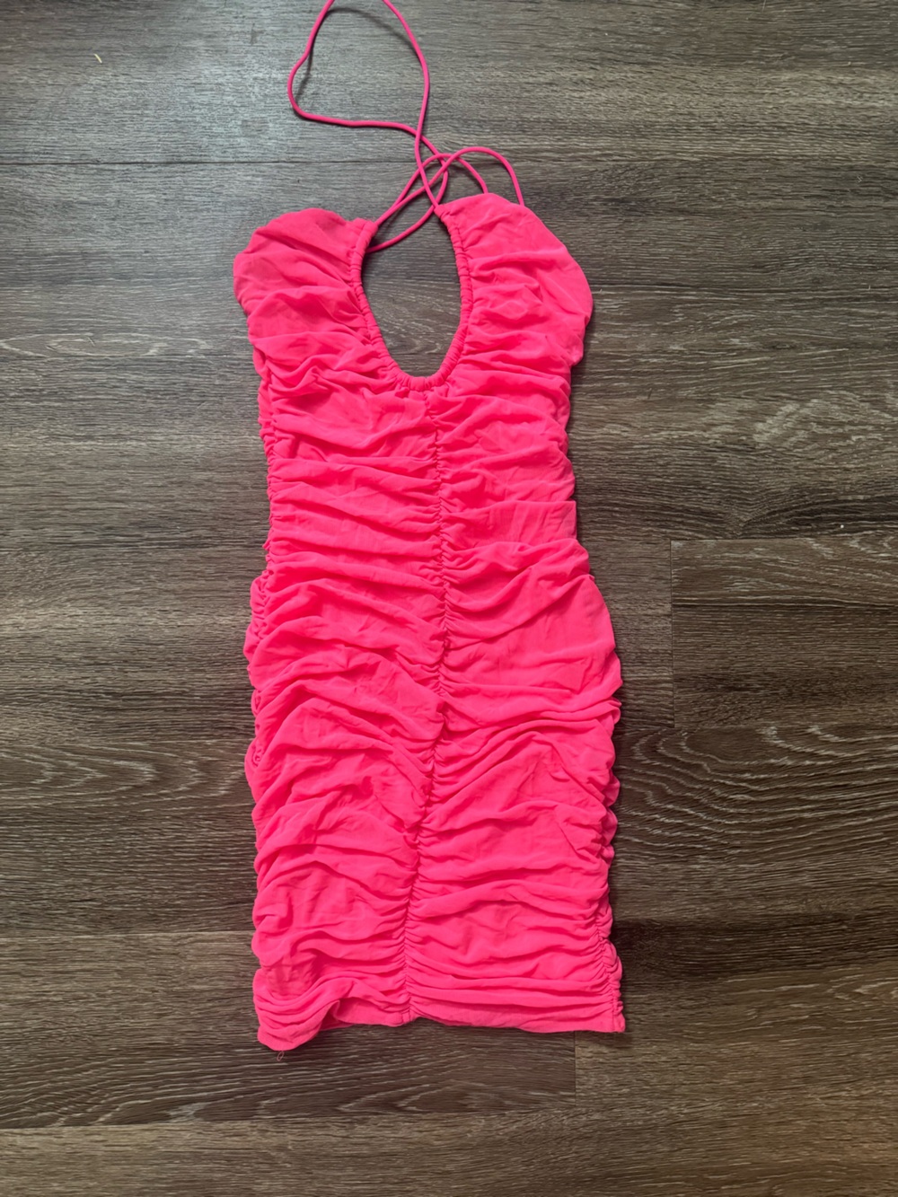Bright Pink Ruched Bodycon Dress
